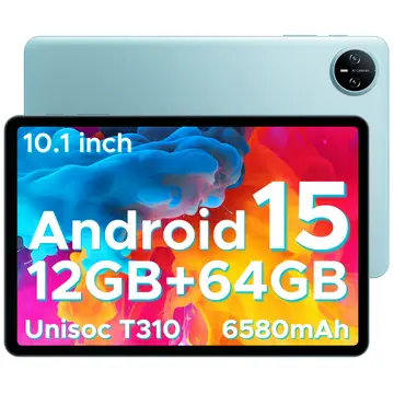 DOOGEE Tab A9 Android 15 Tablet 10.1 Inch(2025), Gemini AI Android Tablets, Unisoc T310 12GB RAM 64GB ROM(TF 2TB), 6580 mAh Battery, 5G WiFi|Dual Speaker|AI Camera|Type-C|GMS|BT|Face ID|3.5mm Jack-, BLUE