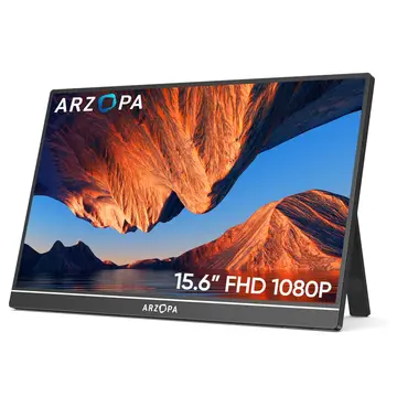 ARZOPA  A1 - 15,6 Zoll tragbarer Monitor, Full HD 1080p, ultraschlankes IPS-Laptop-Display mit Standfuß, externer Bildschirm mit USB‑C und HDMI für PC, Mac, Smartphone, Xbox, PS5