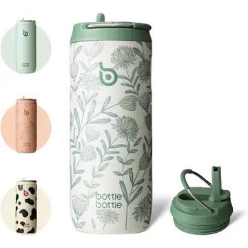 Bottle Bottle Edelstahl-Sport-Trinkflasche mit 2-in-1-Trinkverschluss, Blumenmuster, 500 ml (16,9 oz), Neujahr-Sonderangebot, Top-Geschenkideen
