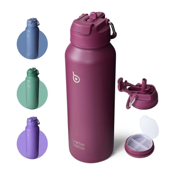 Bottle Bottle Gourde de sport en acier inoxydable avec paille et compartiment pour comprimés, rouge, 40 oz (1,18 L), Offre annuelle, Sélection cadeau