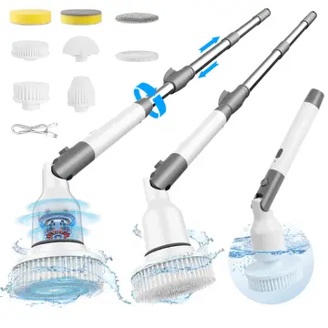 Handheld Electric Cleaning Brush – Efficient Smart Design, USB Rechargeable Cordless Scrubber with Multi-Surface Attachments, IPX7 Waterproof, Suitable for Kitchen, Bathroom, Floors, and Car Cleaning, White, JC305