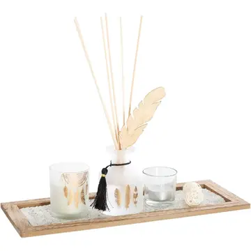 Atmosphera Geur Cadeauset - Glazen Parfumverdamper, Geurkaars, Theelicht, Houten Dienblad, Wit