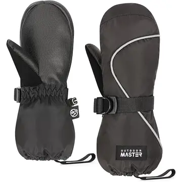 OutdoorMaster Moufles de Ski Enfant, Gants d’Hiver Imperméables et Thermiques pour Garçons et Filles, Ski, Snowboard, Sports d’Hiver Noir Taille L