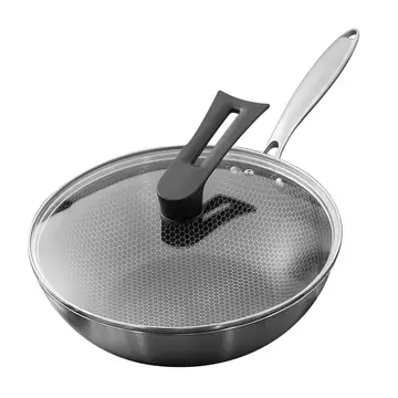 ochama  Antihaft-Wokpfanne – Teflonfrei, Antihaftbeschichtung, Edelstahl, Wok mit Deckel, weniger Rauch – Küchenutensilien, Kochen, Braten – Kompatibel mit Gas-/Induktions-/Elektroherd, 30 cm mit Deckel