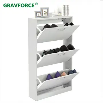 Dustbin-schoenenkast, wit, 3 deuren, ultradun ontwerp