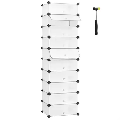 SONGMICS Plastic Cabinet, 10-Tier, 43x31x173cm, Semi-transparent White