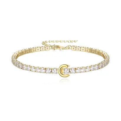 Ever Faith Cubic Zirconia Letter C Initial Adjustable Tennis Bracelet