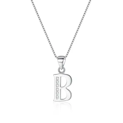 Ever Faith Cubic Zirconia Initial Pendant Necklace - Letter B