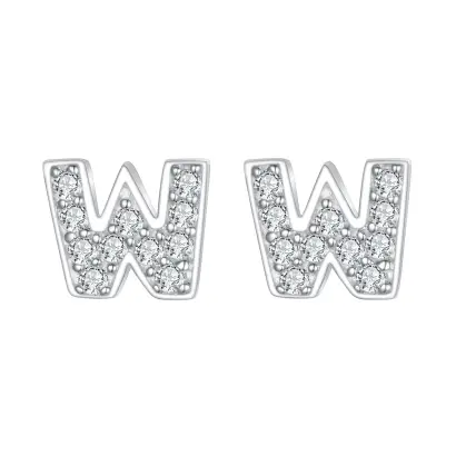 Ever Faith Pave Cubic Zirconia Initial Letter W Stud Earrings Clear