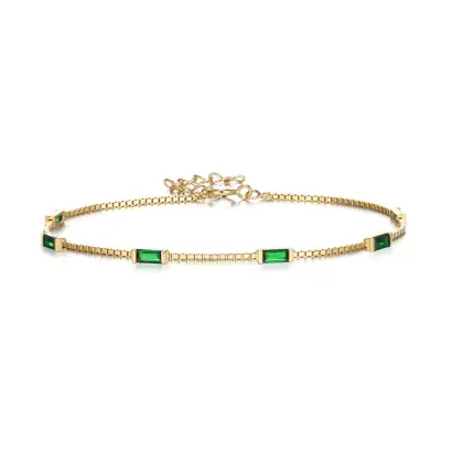 Ever Faith Dainty Emerald Cut Green Created Opal Charm Link Bracelet