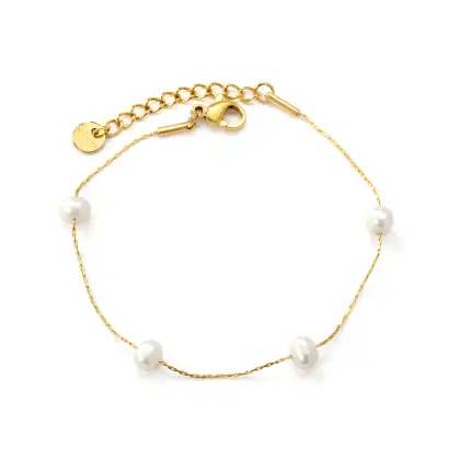 Four Freshwater Pearl 18K Gold Plated Bracelet - 17cm long x 4-6mm Pearls
