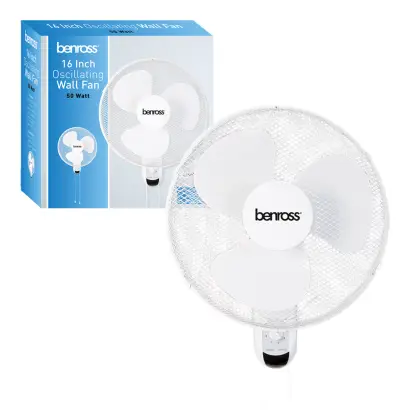 Benross 16" Oscillating Wall Fan Mounted, Speed, Oscillation, Tilting Head, Hassle Free Control – 43820