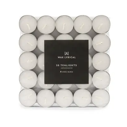Wax Lyrical Tealight Candles Unscented White 50pk