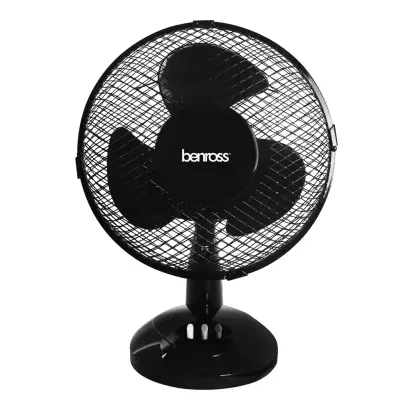 Benross 9" Desk Fan - Black, Push, Button, Sleek, Compact, Design, Oscillation – 43919