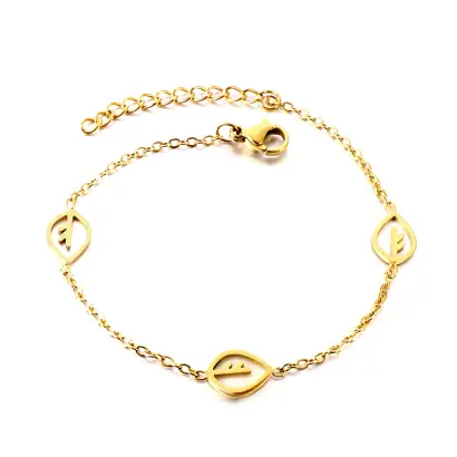 Three Leaf Chain 18K Gold Plated Bracelet - 17cm long x 10mm Leaves