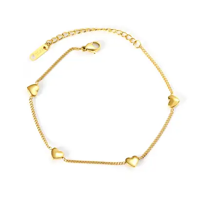 Four Heart Chain 18K Gold Plated Bracelet - 19cm long x 6mm Lovehearts