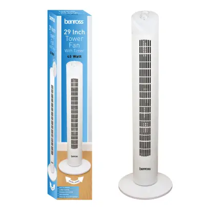 Benross 29" Tower Fan with Timer, Oscillation, Timer Function, 3 Speed Control, Wide, Breeze – 43960