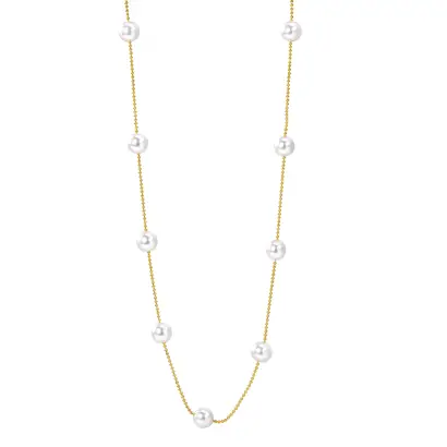 7 White Pearls Ball Chain 18K Gold Plated 42cm Necklace