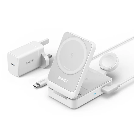 Anker MagGo Chargeur Sans Fil (15 W, 3 en 1 pliant, blanc)