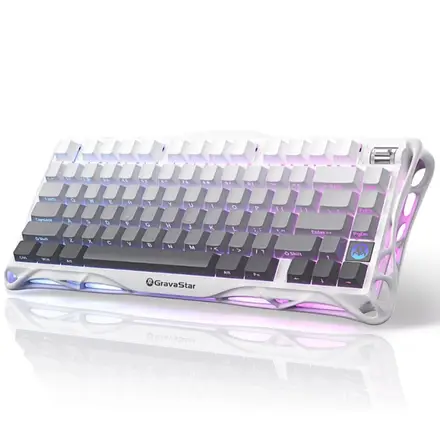 GravaStar Mercury K1 75% Clavier mécanique gaming en alliage d’aluminium avec emplacements Hot-Swap, commutateurs linéaires et rétroéclairage RGB - Dégradé blanc