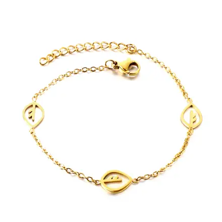 Three Leaf Chain 18K Gold Plated Bracelet - 17cm long x 10mm Leaves