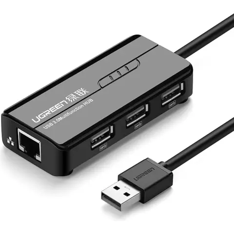 UGREEN USB 2.0 Hub RJ45 Ethernet Adapter 3+1 Port USB 2.0 Hub Black