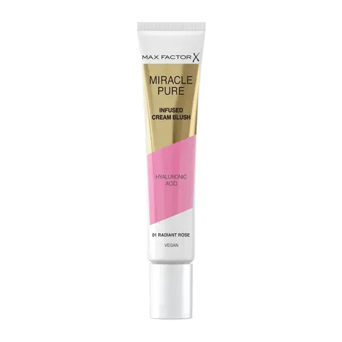 Max Factor Miracle Pure Creme-Rouge, hautverbesserndes Rouge mit Hyaluronsäure und Squalan, bietet 24H Feuchtigkeit, vegane und hochpigmentierte Formel, Fb. 01 Strahlende Rose