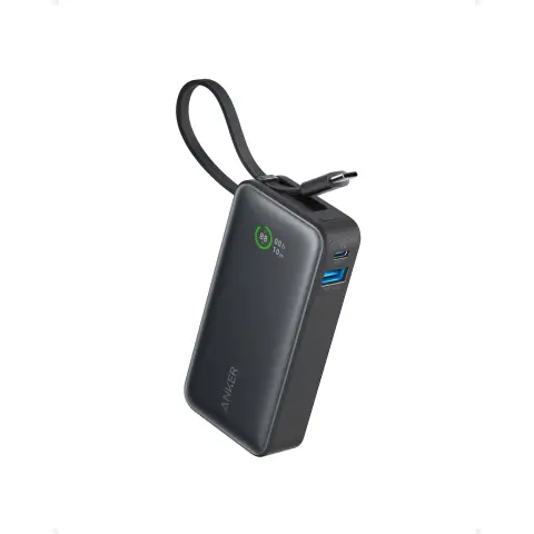 Anker Nano Power Bank, 10,000mAh Portable Charger 30W Output with Built-In USB-C Cable, Black 
