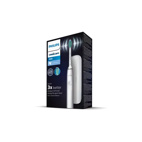 Philips Sonicare Series 3100 HX3673/13 Brosse à dents électrique sonique, capteur de pression et minuterie, étui de voyage - Blanc