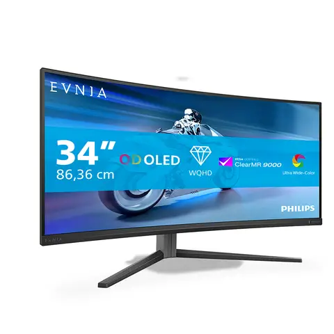 Philips Evnia 6000 | 34M2C6500 | 34in | WQHD 3440 X 1440 (DisplayPort: 175Hz, HDMI: 100Hz) | 1000cd/m² | 2xHDMI, DisplayPort | Height, Swivel, Tilt | None