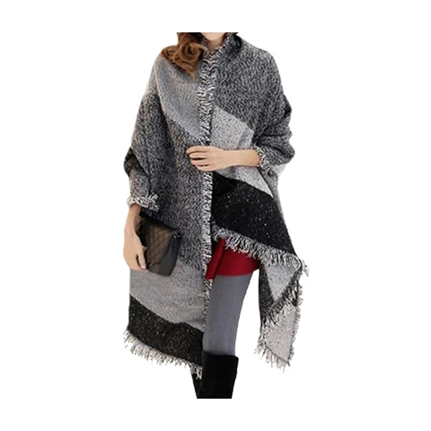 Miss Lulu Scarf for Women Winter Long Soft Warm Check Scarves Wraps Wool Spinning Tassel Large Shawl Long Stole Black