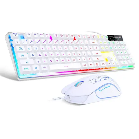 MageGee Gaming-Tastatur- und Maus-Set, K1 RGB LED-Hintergrundbeleuchtete kabelgebundene Tastatur mit 104 Tasten für PC/Laptop (Weiß)
