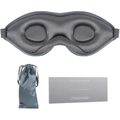 Zoesmien ZSM2324 Sleep Mask, 3D Stereo Design, Full Light Blocking, Mulberry Silk + Polyester Fiber Material, Memory Foam Filling, Flexible Nose Bridge Fit, Soft Breathable Home Mask – Gray