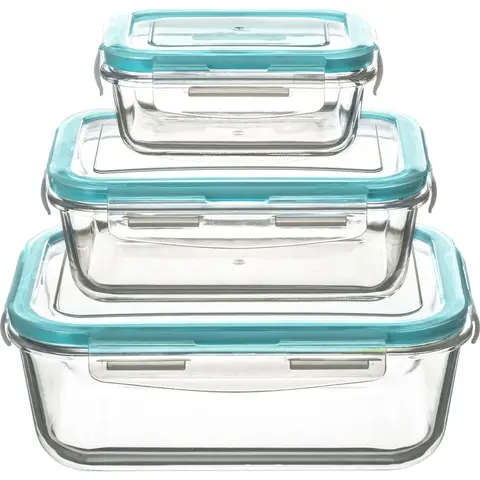5five Set van rechthoekige glazen opbergcontainers - 3 stuks, Transparant