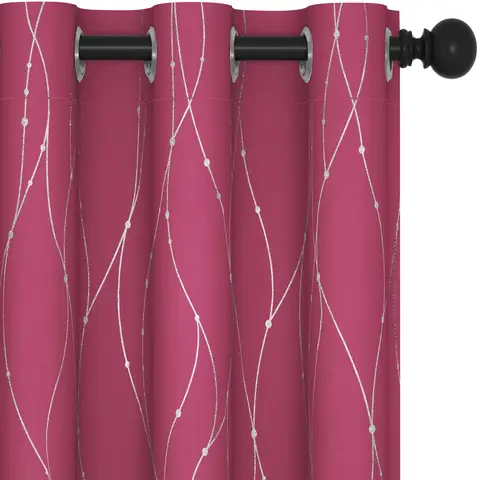 Deconovo Blackout Silver Foil Print Small Dots 6 White Grommets No Tie Curtain, 2 pieces, 107 x 160 cm (W x L), Rose Red