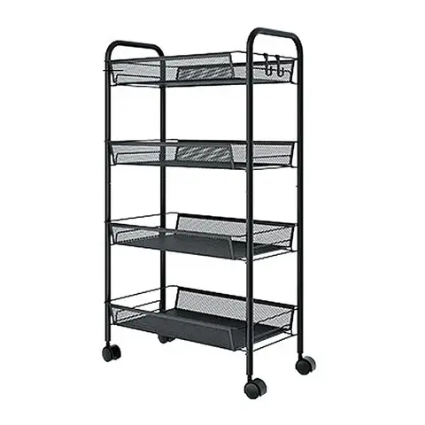 ochama×J.ZAO Chariot de Cuisine à 4 Niveaux avec Roulettes, Organisateur de Rangement pour Épices, Vaisselle et Légumes, Noir