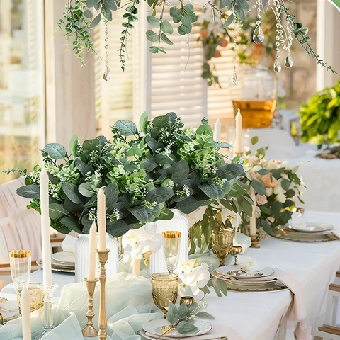 Yuejia Lot de 40 tiges artificielles d’eucalyptus et gypsophile - 35,5 cm 