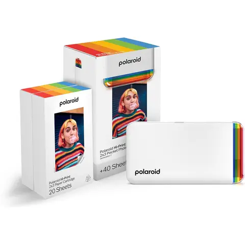 Polaroid Hi Print 2x3 Gen 2 Printer Bundle - White - With 40 Sheet Paper Cartridge