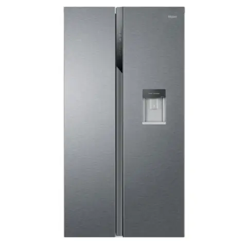Haier HSR3918EWPG 90cm Freestanding American Fridge Freezer - Non-Plumbed Water - Total No Frost - 521L - Silver - E Rated