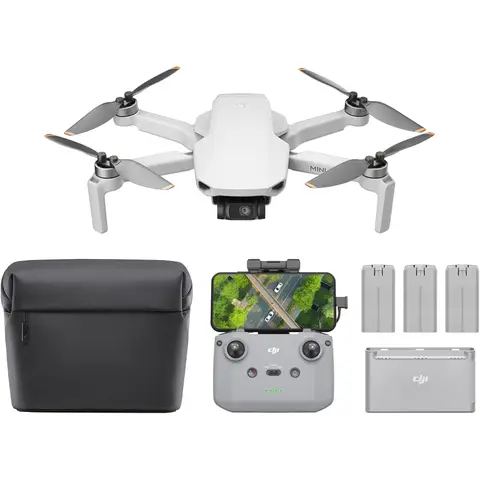 DJI Mini 4K Fly More Combo, Drohne mit 4K UHD Kamera für Erwachsene, < 249 g, 3-Achsen-Gimbal-Stabilisierung, 10 km Videoübertragung, automatische Rückkehr, 3 Akkus für 93 min Flugzeit, QuickShots