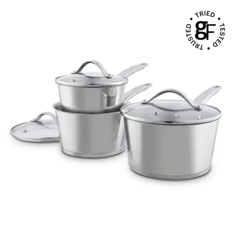 Good Food by Tower 3 Piece Saucepan Set with Lids, Induction Compatible, Stainless Steel