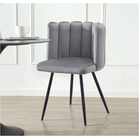 CLIPOP Single Dining Chair Velvet, Bedroom Makeup Vanity Chairs with Padded Back and Metal Legs,Shell Chair for Dressing Table Living Room Kitchen Grey 45*47*82cm