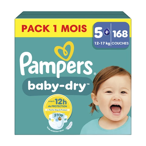 Pampers Baby-Dry S5+ Boîte à couches, 168 unités