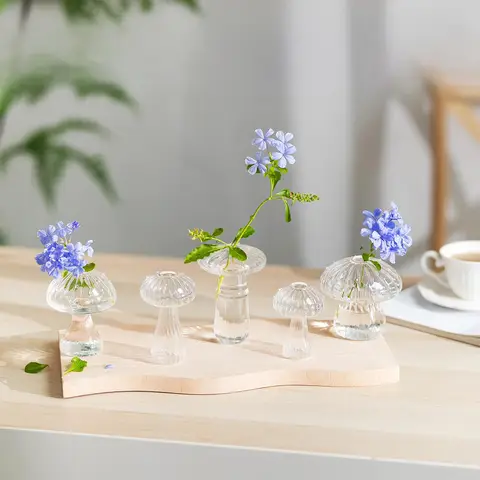 Mushroom Plant Terrarium, Set of 10 Unique Propagation Station, Small Cute Planters, Hydroponic Decorative Planters for Indoor Plants, Clear Blown Glass Flower Vase for Dining Table Decor