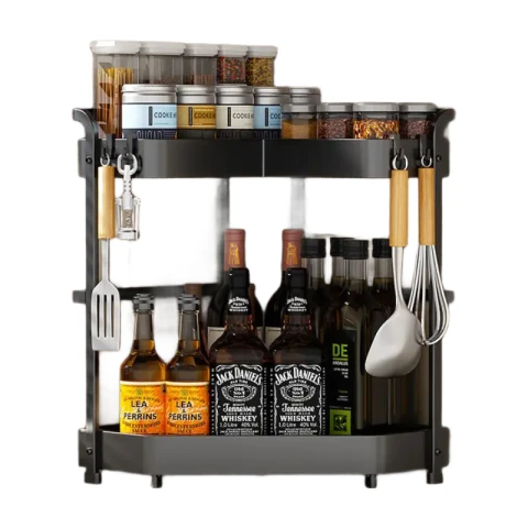 J.ZAO Corner Spice Rack Kitchen Storage Shelf for Seasonings and Condiments Bottles and Jars with Hooks Large Capacity