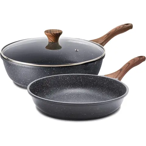 SENSARTE Antihaft-Bratpfannen, Schweizer-Granitbeschichtung, Omelett-Pfannen, Gesundheitsgerechte Kochgeschirr-Chef-Pfanne, PFOA-frei (8 + 10 Zoll mit Deckel)