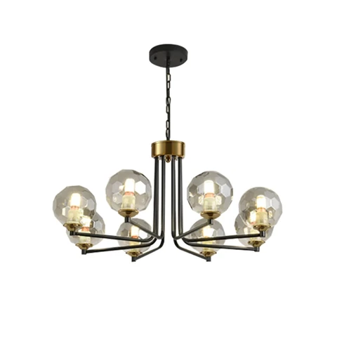 Homary 8-Light Sputnik Chandelier in Black & Gold Globe Glass Shade Included