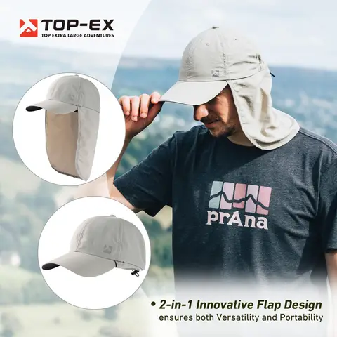 TOP-EX Men's Sunblock Waterproof Adjustable Baseball Cap with Neck Flap M/L Grey