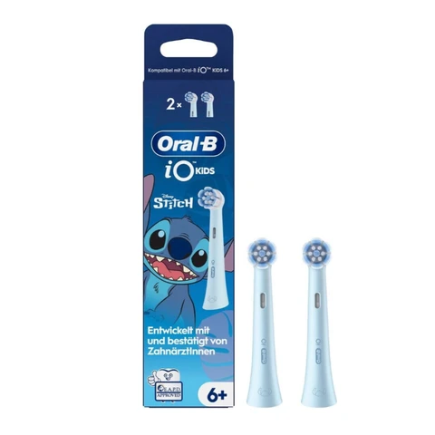 Oral-B iO Kids Disney Stitch Elektrische Aufsteckbürsten, ab 6 Jahren, sanft zu wackelnden Zähnen & Zahnfleisch, für sauberere Zähne, 2er-Pack