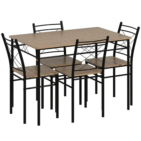HOMCOM Dining Table and Chairs Set 4, Dining Room Sets, Rectangular Space Saving Table and 4 Chairs for Compact Kitchens, Steel Frame, Oak